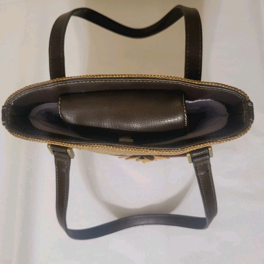Liz Claiborne Y2K Mini Brown Woven Hand- Shoulder Bag Faux Leather Floral Detail - Picture 7 of 9